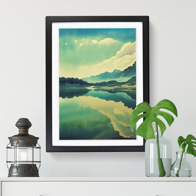 Watercolour Lake Vol.6 - Single Picture Frame Print, Black, 64cm H x 46cm W x 2cm D