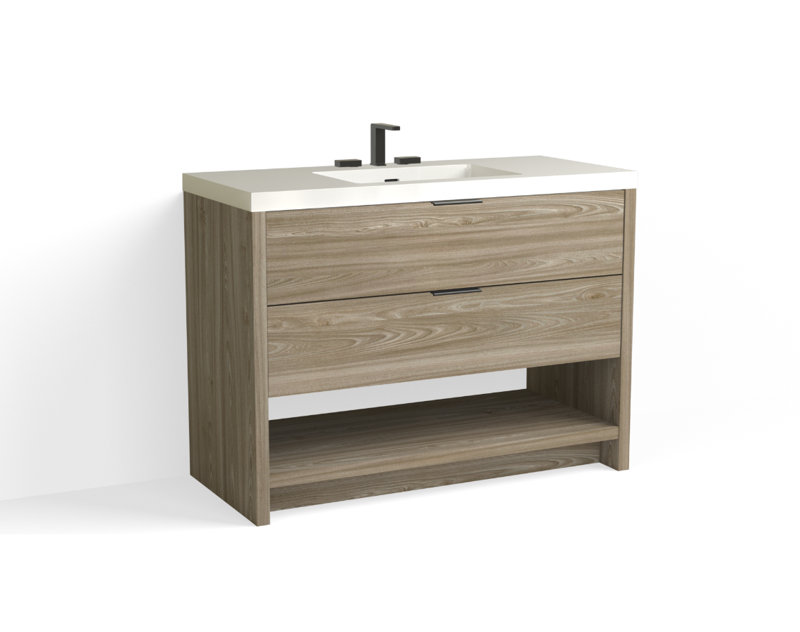 Vue 48" W Freestanding Single Bathroom Vanity, Nimbus, Matte Black, Glossy White/8" Widespread