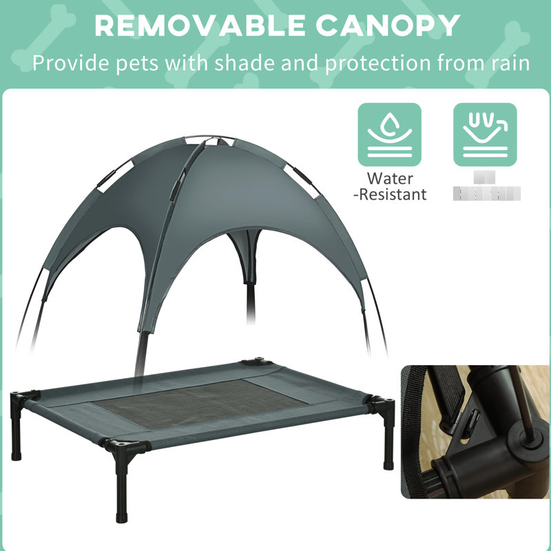 30" Gray Dog Cot Bed With Canopy - Elevated, Portable & Breathable For Medium Dogs Elevated Cot, Medium Pets