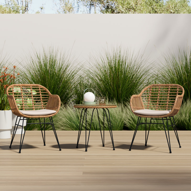 Fuze Wicker 2 - Person Patio Conversation Set with Cushions, Beige