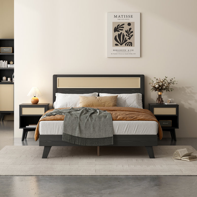 Bed Frame With Rattan Headboard, Full