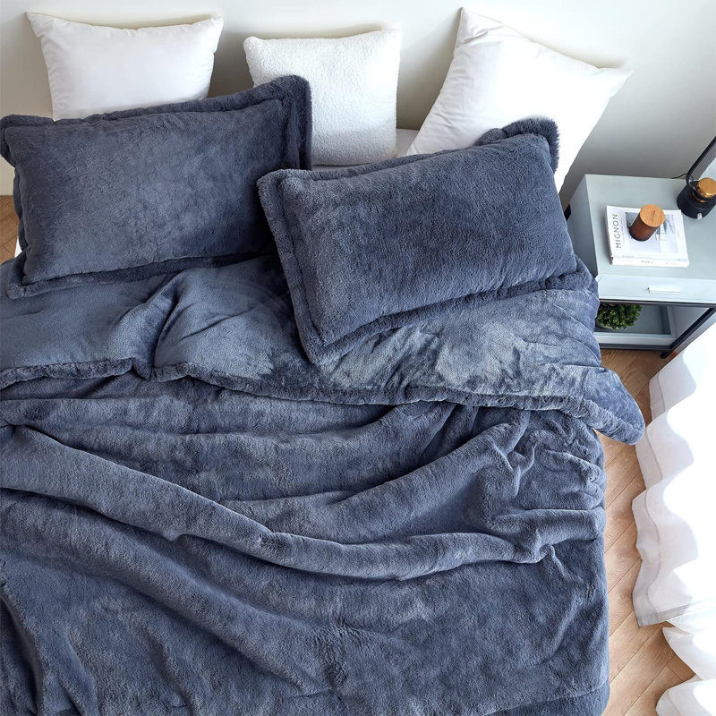 Chunky Bunny Coma Inducer Faux Fur Oversized Comforter Set, Blue, Twin XL Comforter + 2 Standard Shams