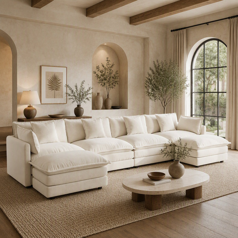 Canapé Comfort U, Chenille blanche