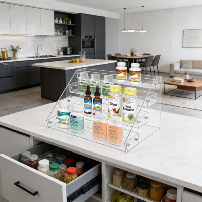Étagère à épices en acrylique avec 4 tablettes élargies, comptoir transparent et rangement pour garde-manger, bocaux et bouteilles
