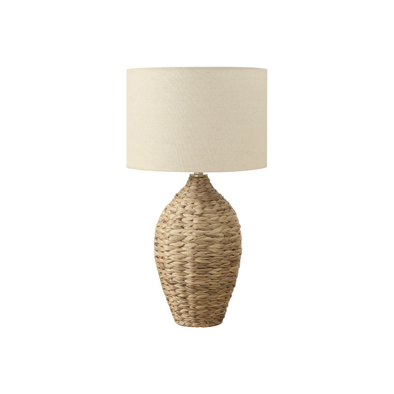 Lighting, h 30 po, rotin naturel, abat-jour beige, transitionnel, Brun