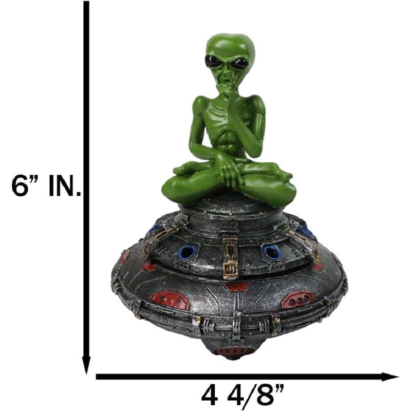 Figurine décorative de brûleur d'encens Alien On Spaceship Saucer Green