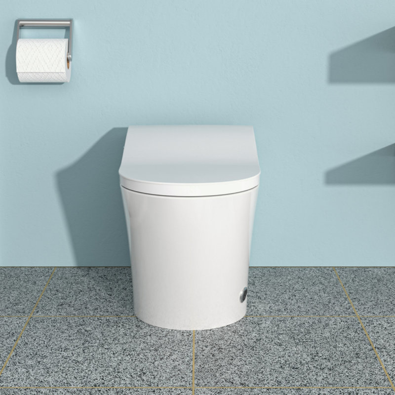 Toilette intelligente avec bidet intégré, ouverture et fermeture automatiques, siège chauffant allongé, capteur de pied encastré, affichage DEL, lavage à l'eau chaude, sécheuse, veilleuse