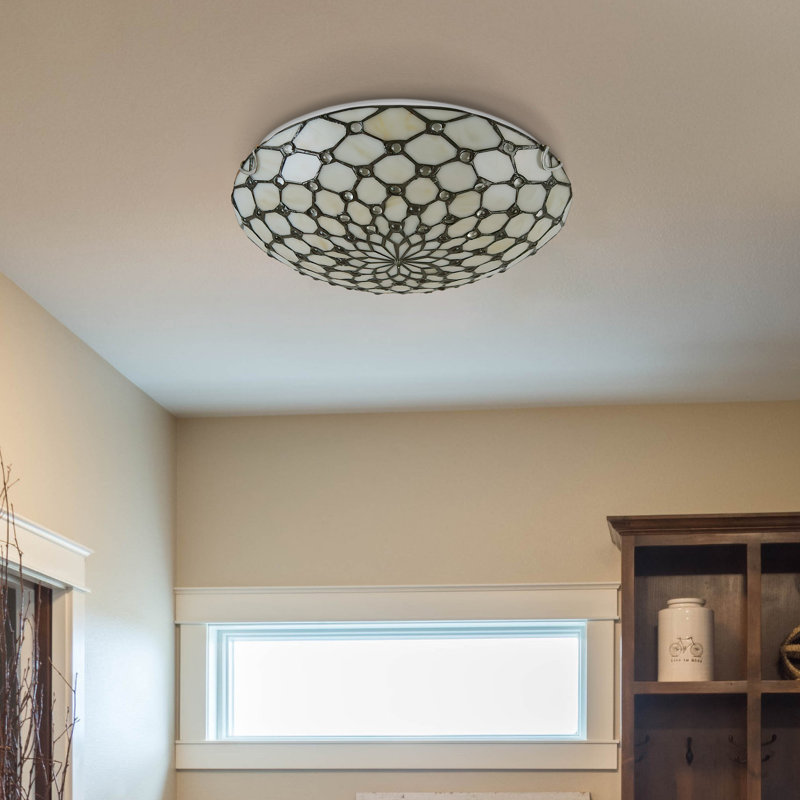 20" Vintage Flush Mount Lighting with Handmade Tiffany Lampshade