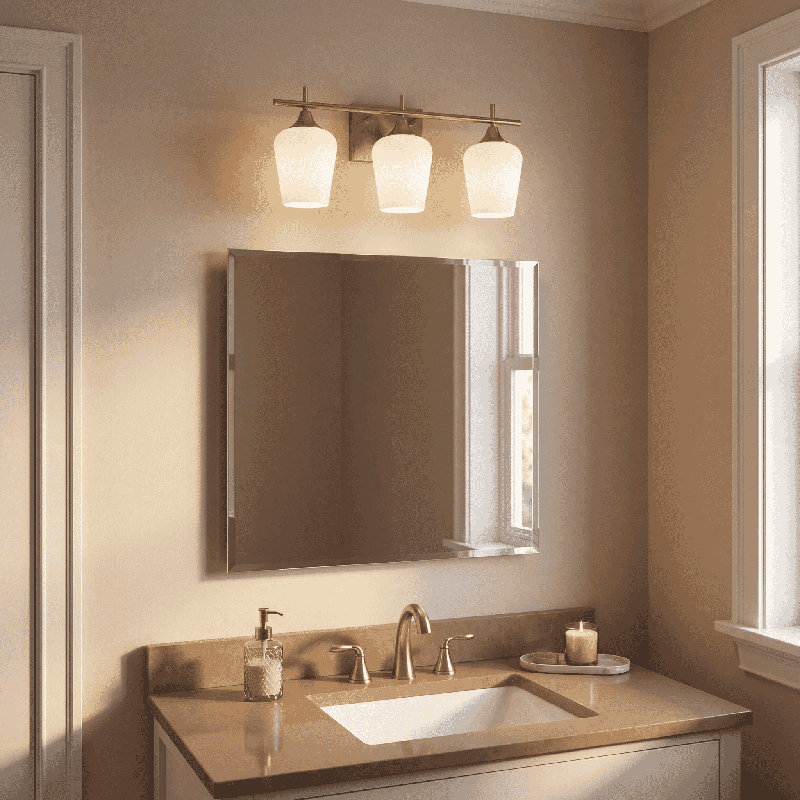 Breena Dimmable Vanity Light, Warm Brass, White