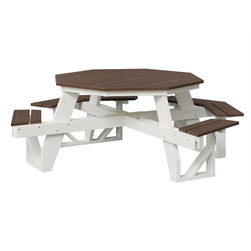  Table de pique-nique régulière Octa, H 30,5 po x L 86,25 po x l 86,25 po, Noyer brésilien / blanc