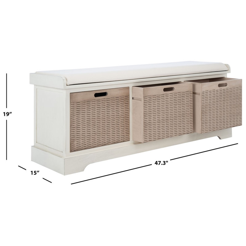 Banc de rangement Modern Nelsen, Blanc vieilli