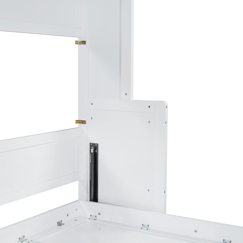 Lit escamotable avec élévateur hydraulique et bureau, Double, Blanc