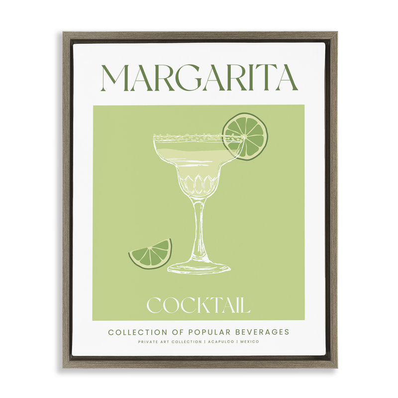 «Minimal Margarita Cocktail», art mural encadré flottant, H 21 po x l 17 po, Cadre flottant orme Montalcino
