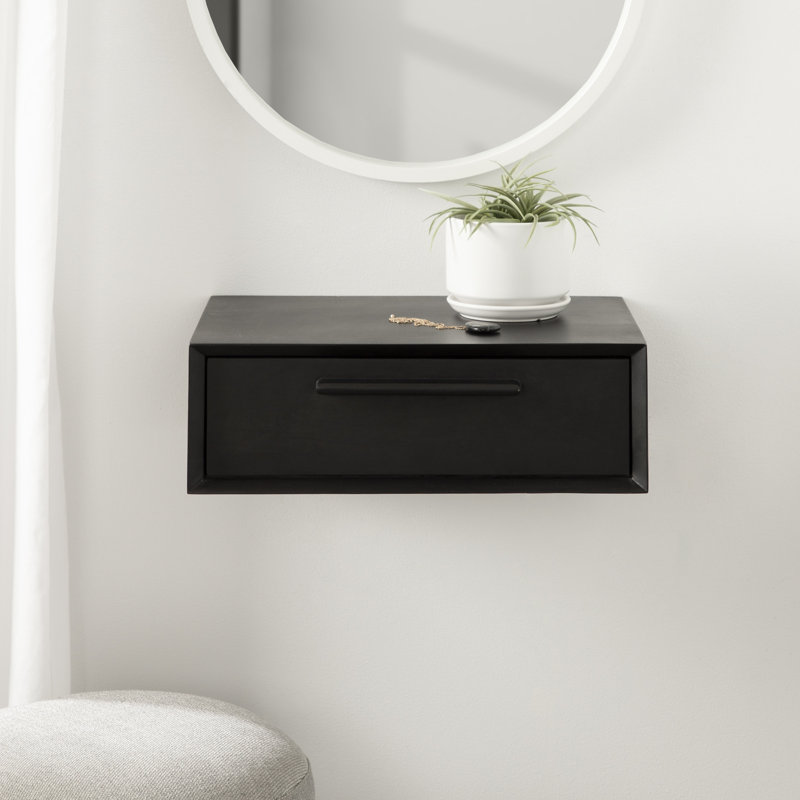 Geoffry Mango Floating Shelf with Drawer, Black