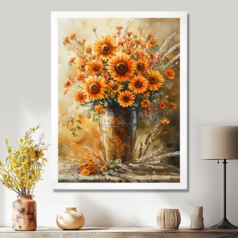 Golden Hour Harvest Blooms I - Art mural floral, H 32 po x l 16 po, Reproduction encadrée d'une seule photo, Blanc