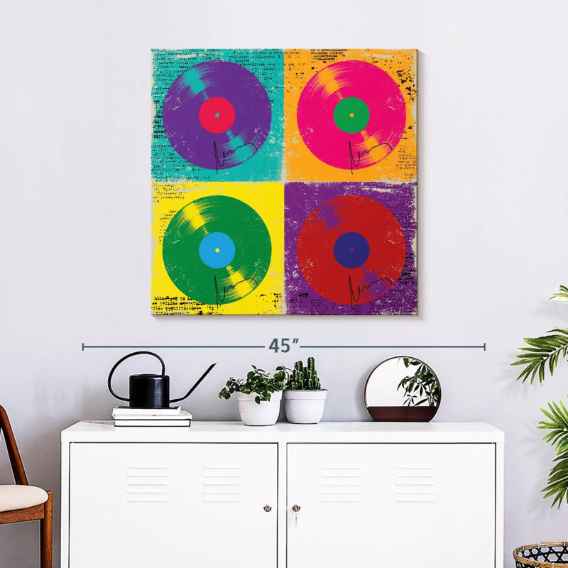 Bonbons disques vinyles sur toile, H 30 po x l 30 po x P 1,25 po