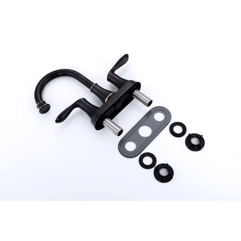 Modern Oil Rubbed Bronze Bathroom Faucet - Pop-Up Drain And Hoses 4-Inch Sink Tap Brass Plastic Casting Body For Durability