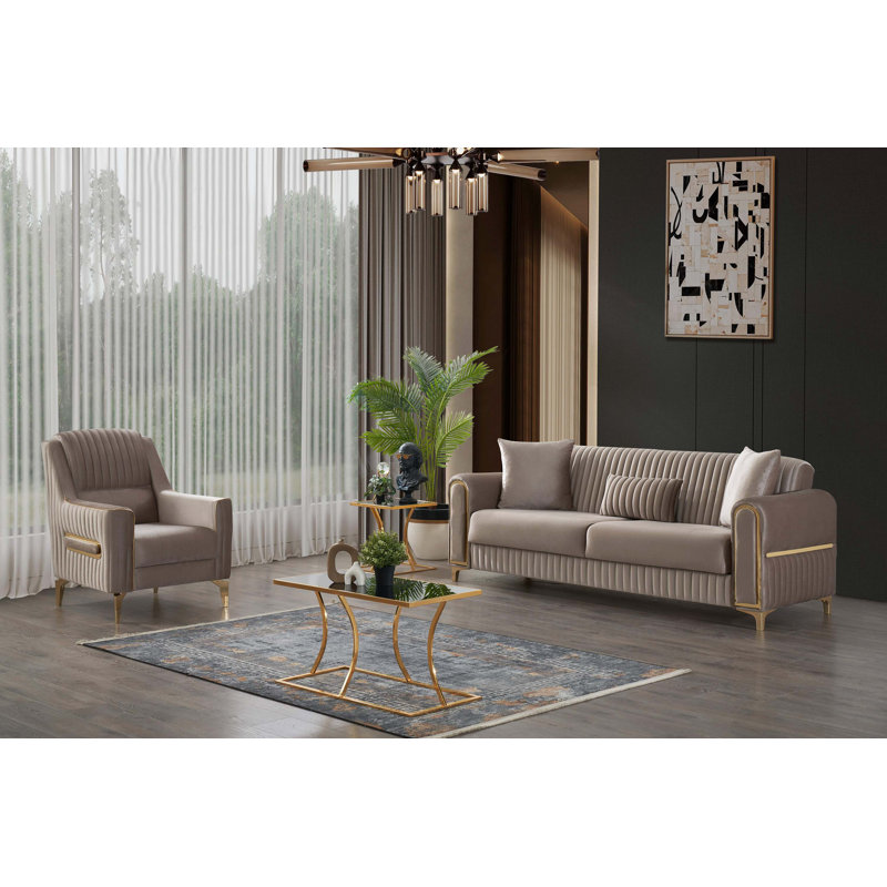 Chaise rembourrée en tissu et velours Melody, Taupe