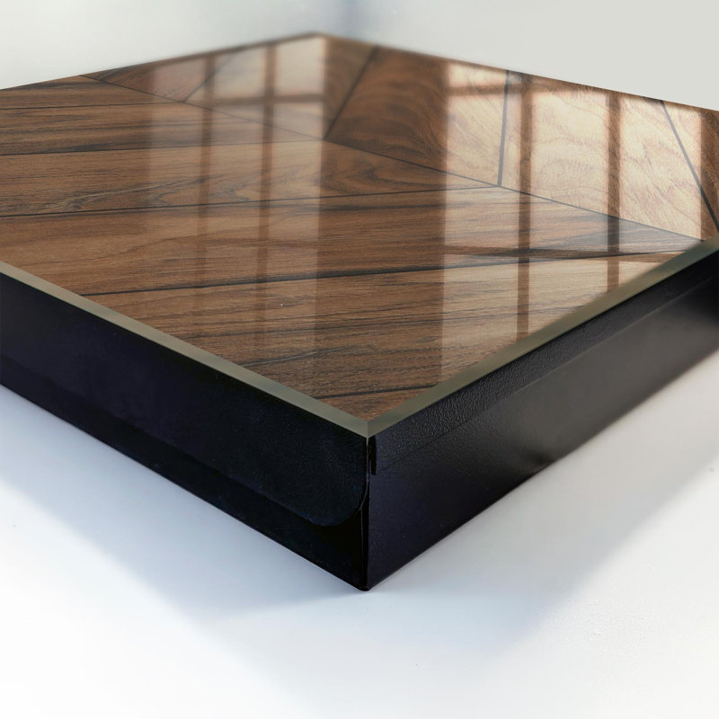 Key cabinet for wall, Opens to the left, 30x30x5, Black, Warm wood with a classic herringbone of elegance, 