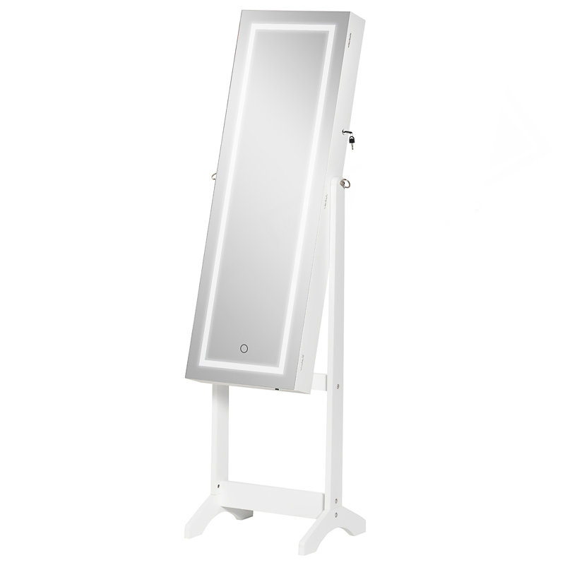 Floor Standing Jewelry Cabinet With LED Light, Lockable Jewelry Organizer With Full-Length Mirror, And 4 Adjustable Angles