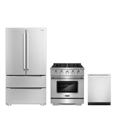 3 Piece Kitchen Package with 30"" Gas Range 24"" Dishwasher & French Door Refrigerator -  Cosmo, COS-3PKG-095