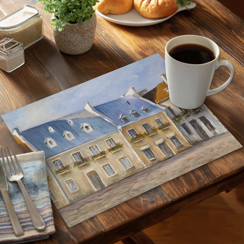 Old Quebec City Blue Polyester Placemat | Home Decor Essential