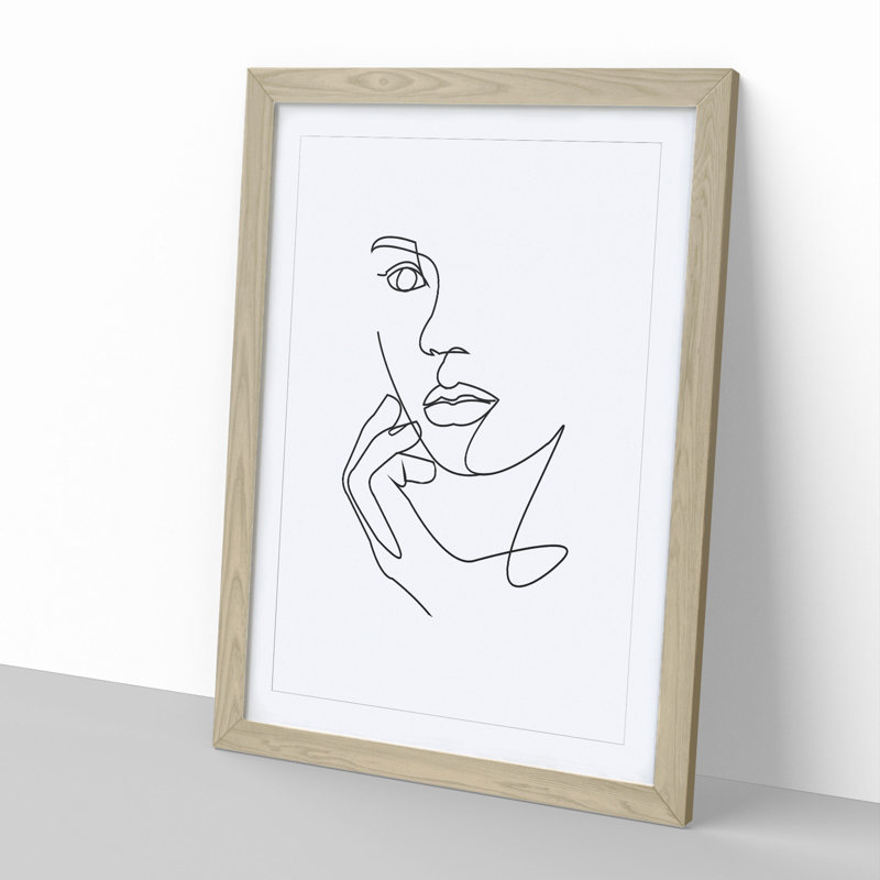 Line Female Face - Picture Frame Drawing, 90cm H x 65cm W x 2cm D, Oak Framed