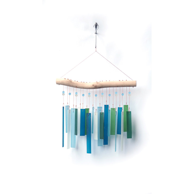 Carillon en verre Sherida, H 19 po x l 11,75 po x P 0,75 po, Bleu lagune