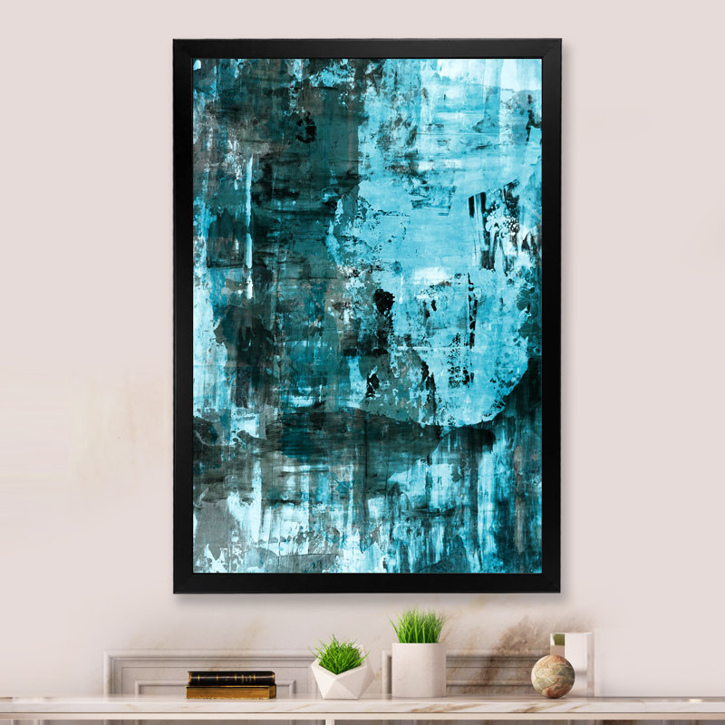 Peinture abstraite bleue sur toile - Décoration murale moderne et contemporaine, Cadre photo noir