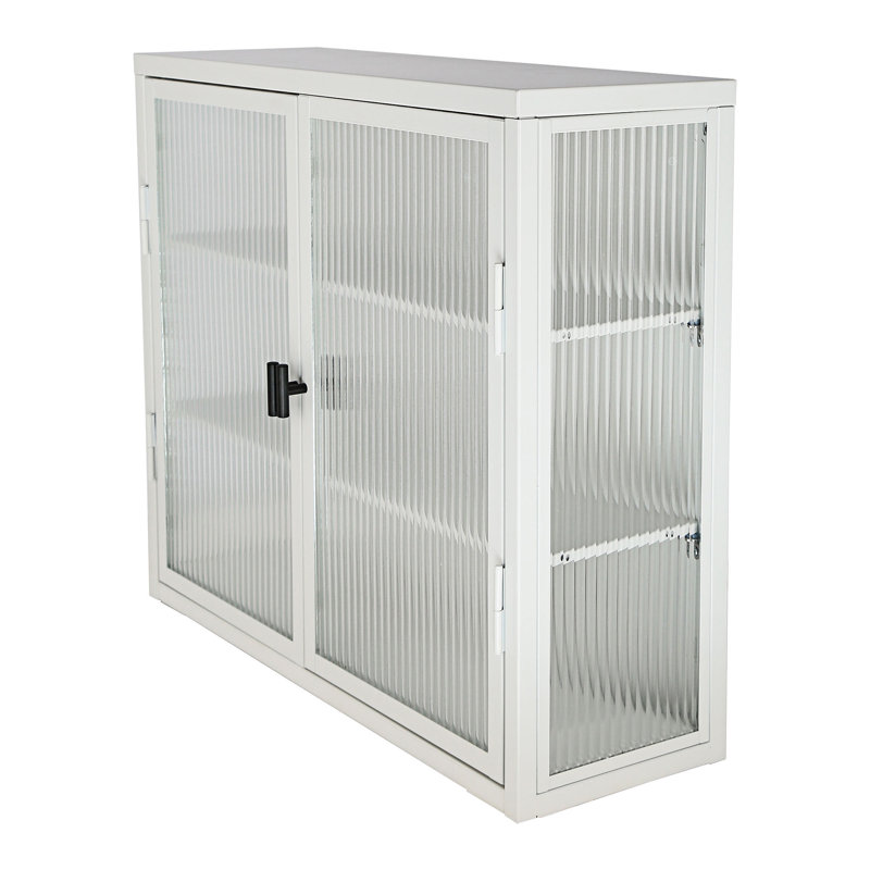 Armoire murale rétro à double porte en verre avec tablettes amovibles, Blanc