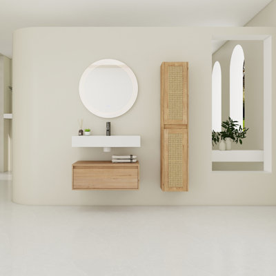 30 Inch Wall-Mounted Bathroom  Vanity With Resin Sink And Side Cabinet,Soft Close Drawer (KD-Packing), Bathroom Vanity