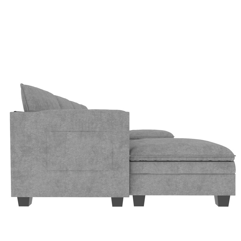 141.5'' U-Shaped Upholstered Sofas with Movable Ottoman, Gray