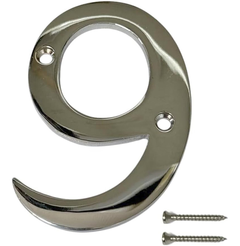 Chrome Door Numbers 3inch 7.5cm H Brass House Letters And Numbers, 9