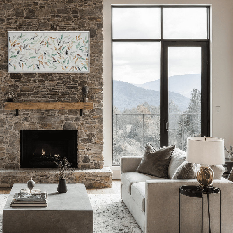Nature Inspired "Kaleidoscope Fall" Canvas Wall Art By , 8" H x 16" W, Framed Matted Print, White