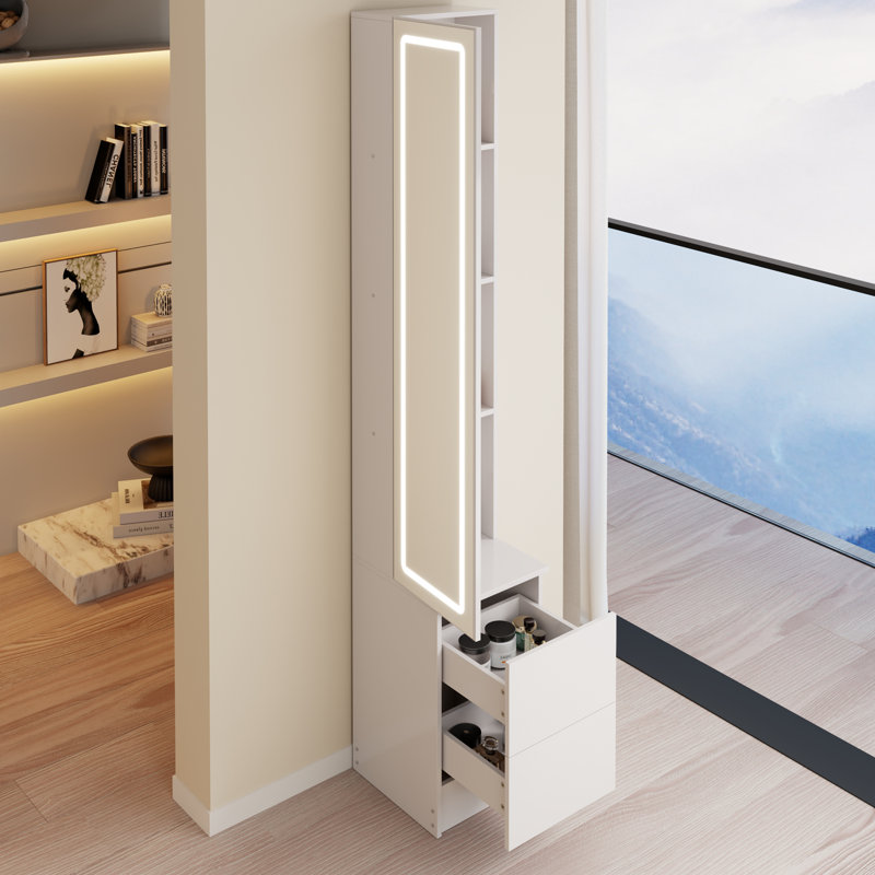 Armoire à miroir à DEL, armoire à cosmétiques, armoire à bijoux, 3 couleurs, luminosité réglable, très grand miroir, rangement multi-couches à grande capacité