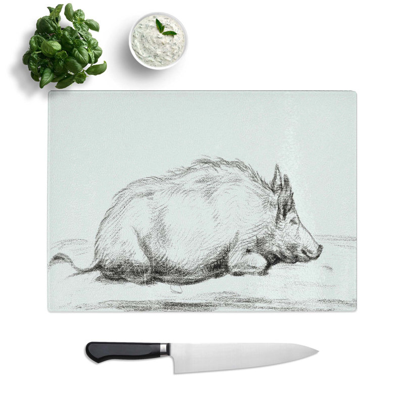 Tempered Glass Sketch of a Pig by Jean Bernard Chopping Board, 28.5 cm W x 20 cm L