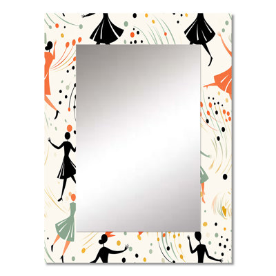 Midcentury Blue And Orange Poka Dota Dance - midcentury  Unique Wall Mirror, Geometric,Abstract Mirror, Printed Metal Art