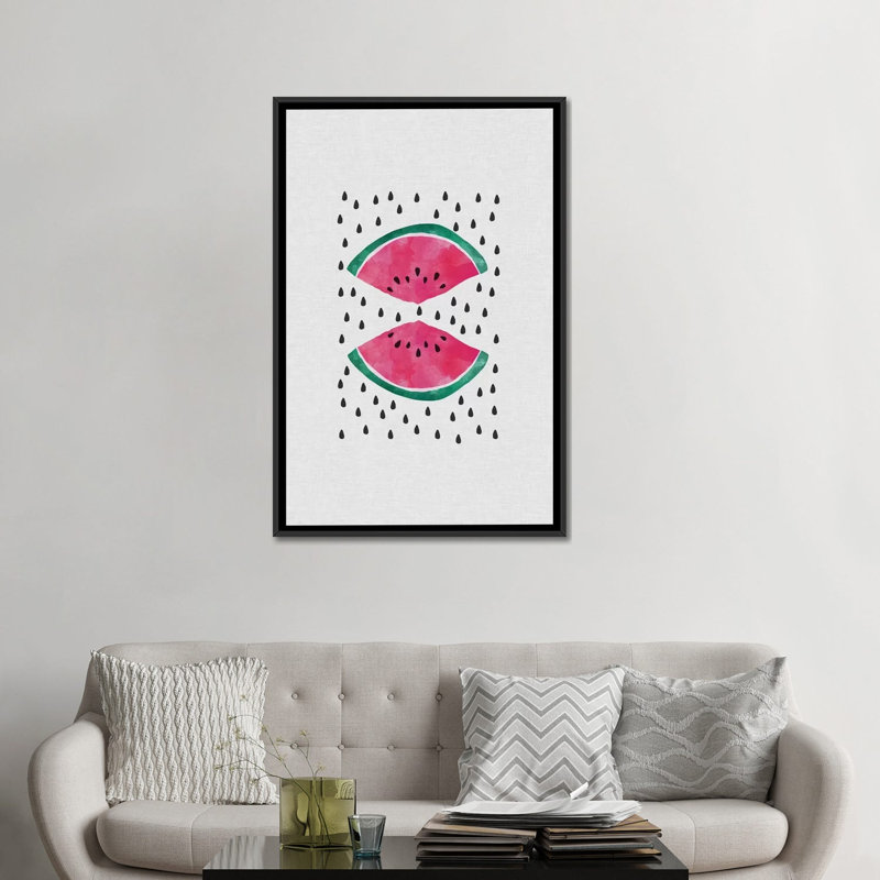 « pastèque slice », impression sur toile, H 26 po x l 18 po x P 1,5 po, Toile avec cadre noir, Pas de tapis