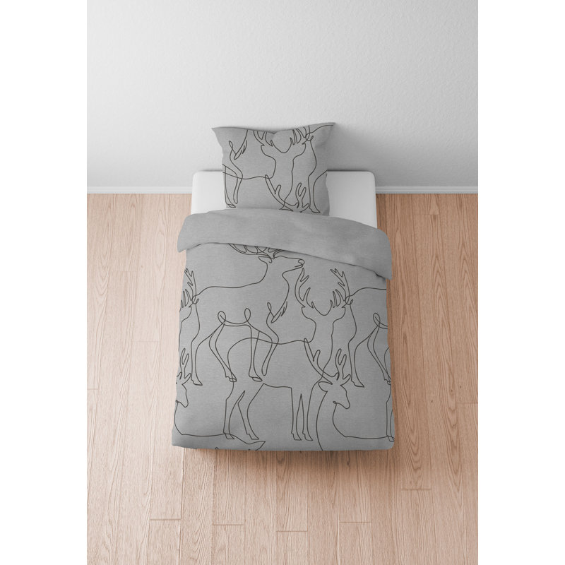 Biberna Melange-Flanell Bettwäsche 0840517 HIRS Cotton Animal Print Duvet Cover with Pillow Shams Included