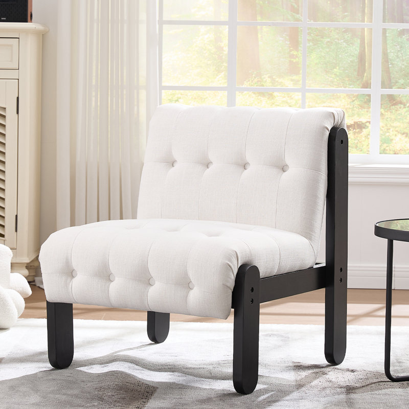 Modern Chic Accent Chair - Solid Wood Frame With Tufted Upholstered Seat & Back - Quilted Button Detailing- Cozy Armchair For Living Room, Bedroom