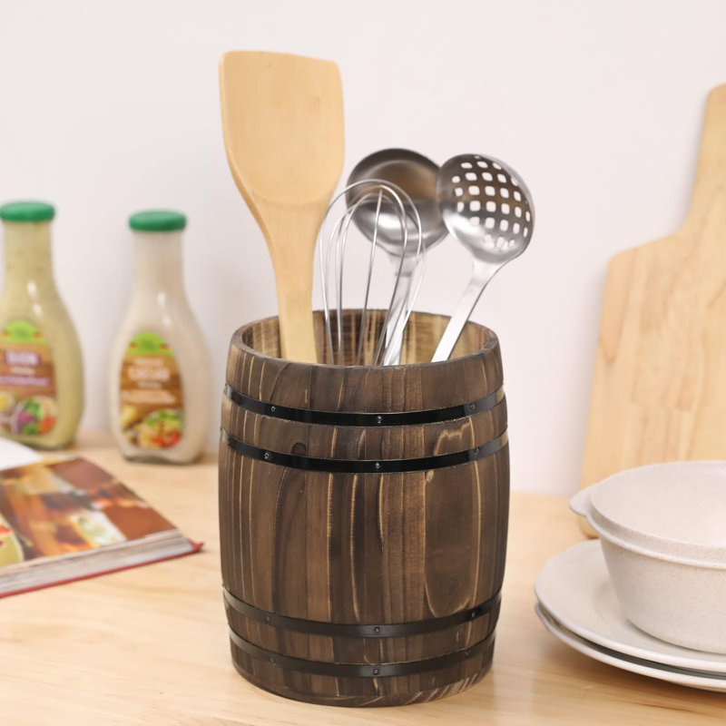 Wood Round Utensil Crock