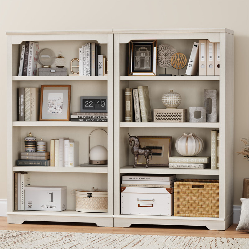 Luper 55" H X 31.5" W Standard Bookcase with 4-Tiers Shelf, White, (4 Shelves) 55"H x 31.5"W x 11"D