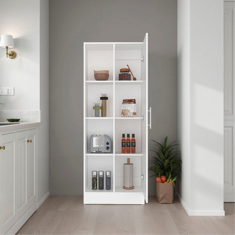 Garde-manger Felch avec 4 tablettes de rangement ouvertes et une armoire à une porte pour le rangement caché, un garde-manger polyvalent pour la cuisine, le linge ou la lessive
