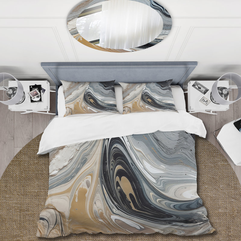 Ensemble de housse de couette abstrait gris et noir Aqua Symphony, Housse de couette très grand et 2 très grandes t
