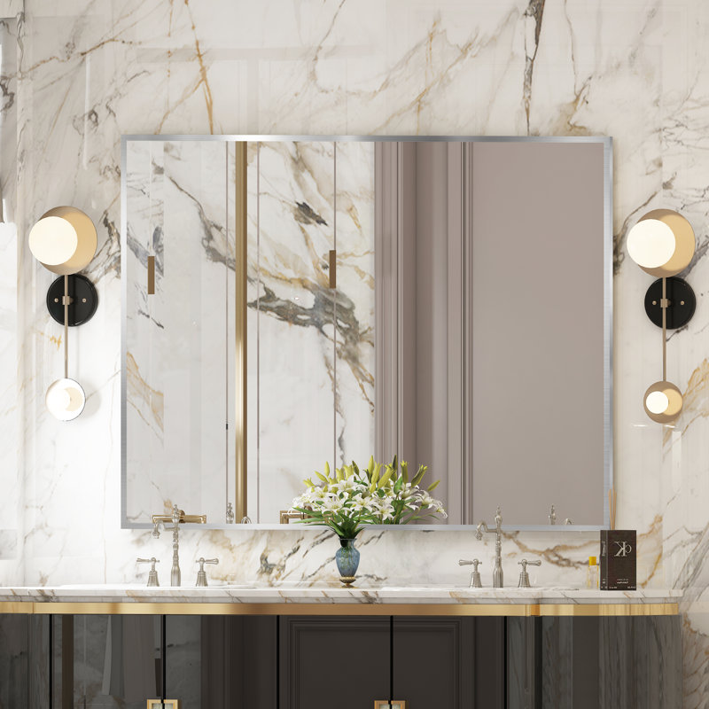 Sartori Aluminum Framed Rectangular Vanity Wall Mounted Mirror, Brushed Nickel, 36" x 48"