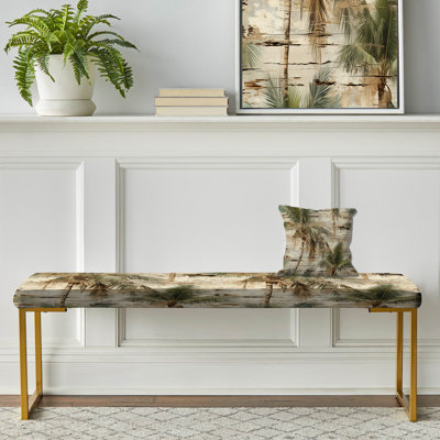Driftwood Canvas Tropical Pattern - Tropical Upholstered Gold Bench