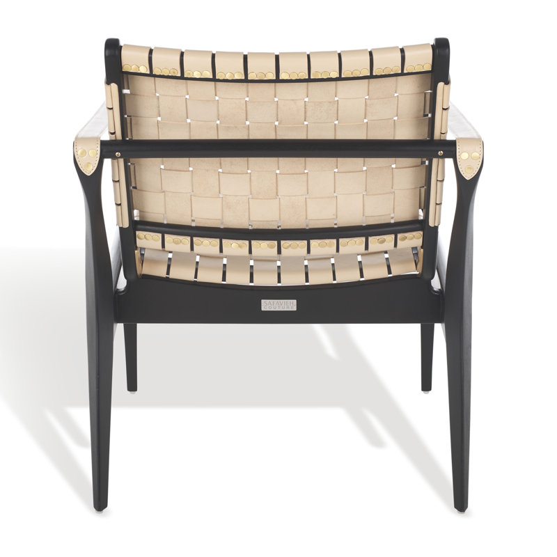 Armchair, Black, White Genuine Leather