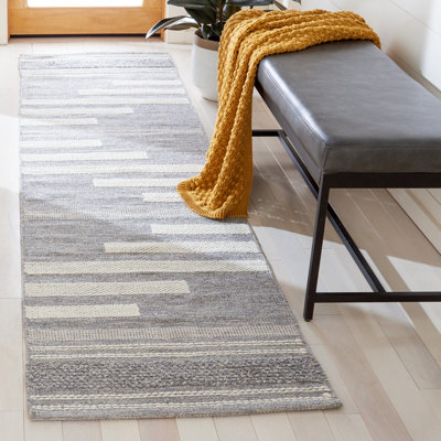Tapis rayé ivoire / gris en coton / laine Buth
