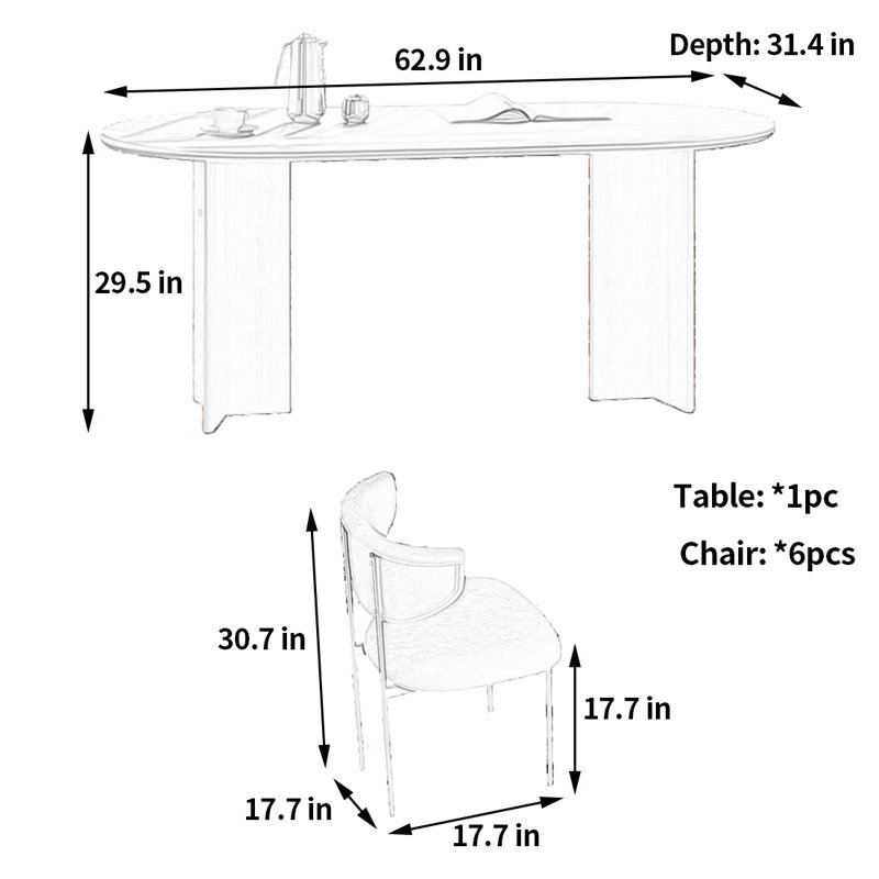 Table et chaises de style rétro pratiques, H 29,5 po x L 62,9 po x l 31,4 po
