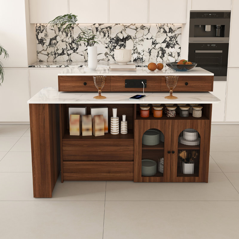 Kitchen Island with Extendable & Rotating Table